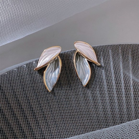 Trendy Charm Morandi Style Plant Leaves Enamel Stud Earrings for Women - Picture 6 of 9